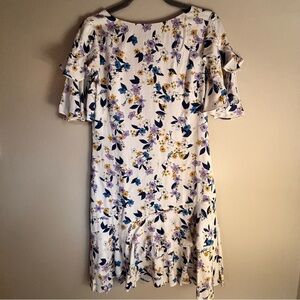 Shoshanna White Floral Short Sleeve Dress with Ruffle Detail